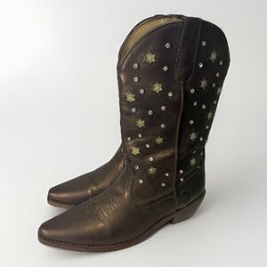 ROPER STAR LIGHTS Snip Toe Cowgirl Boots Ladies Size 7.5 Brown Metallic Glow